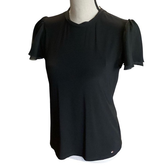 Tommy Hilfiger Tiered Ruffle Short Sleeve Tee Black, Size Small NWT Office - Picture 9 of 9